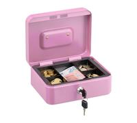 Relaxdays Cassetta con Serratura, Porta Soldi con Inserto Rimovibile, 5 Scomparti, in Ferro, 8,5 x 20 x 17 cm, Pink