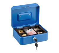 Relaxdays Cassetta con Serratura, Porta Soldi con Inserto Rimovibile, 5 Scomparti, in Ferro, 8,5 x 20 x 17 cm, Blu