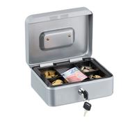 Relaxdays Cassetta con Serratura, Porta Soldi con Inserto Rimovibile, 5 Scomparti, in Ferro, 8,5 x 20 x 17 cm, Argento, Acciaio