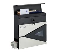 Relaxdays Cassetta della posta Porta lettere con scomparto portagiornali Acciaio Nero argentato