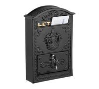 Relaxdays Cassetta Posta, Design Antico, Porta Lettere A4, Casella Postale in Ferro e Alluminio, 42x28x10 cm, Nero Oro