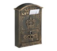 Relaxdays Cassetta Posta, Design Antico, Porta Lettere A4, Casella Postale in Ferro e Alluminio, 42x28x10 cm, Bronzo Oro