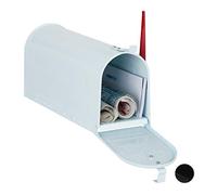 Relaxdays Cassetta Postale Americana, Vintage, US Mailbox, Scomparto Giornali, Bandiera Rossa, 22x16x48 cm, Color Bianco