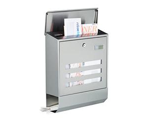 Relaxdays Cassetta Postale con Scomparto per Giornali, Portariviste, in Acciaio Inox, HLP: 42 x 35 x 12,5 cm, Argento