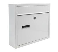 Relaxdays Cassetta Postale con targhetta, 4 Chiavi, Orizzontale, HxLxP: 31 x 36 x 10 cm, Ferro, Bianco