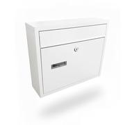 Relaxdays Cassetta Postale con targhetta, HLP: 31 x 36 x 10 cm, Impermeabile, 4 Chiavi, Formato Orizzontale, Bianco