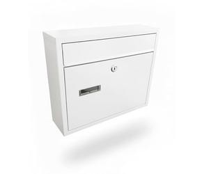 Relaxdays Cassetta postale con targhetta, HLP: 31 x 36 x 10 cm, impermeabile, 4 chiavi, formato orizzontale, bianco