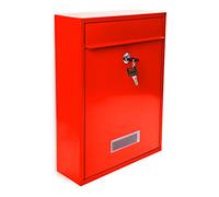 Relaxdays Cassetta Postale, Laccata, Targhetta per Nome, Accessorio Esterno Moderno Monocolore 26,5 x 35 x 8,5 cm, Rosso