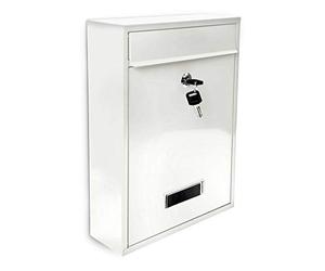 Relaxdays Cassetta Postale, Laccata, Targhetta per Nome, Accessorio Esterno Moderno Monocolore 26,5 x 35 x 8,5 cm,Bianco