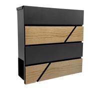 Cassetta Postale Relaxdays, Effetto Legno, con Scomparto per giornali, H: 37x37x11 cm, 4 Chiavi, Ferro, Antracite/Natur.