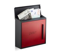 Relaxdays Cassetta Postale, Buca Lettere Moderna, Formato A4, Acciaio, Grande, HxLxP 33 x 35 x 12,5 cm, Nero Rosso, Set da 1 pz