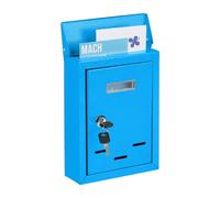 Relaxdays Cassetta della posta con targhetta, metallo, 2 chiavi, 26,5x19x6,5 cm, Blu