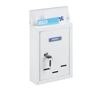 Relaxdays Cassetta della Posta con Targhetta, Metallo, 2 Chiavi, Casella Postale, Buca Lettere 26,5x19x6,5 cm, Bianco, Ferro, 1 pz