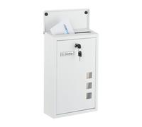 Relaxdays Cassetta della Posta a Parete, Buca Porta Lettere con Chiave e Finestrelle, Mailbox HLP: 40x25x11,5 cm, Bianco, Ferro