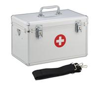Relaxdays Cassetta Pronto Soccorso, Alluminio con Tracolla, Vuota, Porta Medicinali, Emergenza HLP 19x32x20 cm, Argento