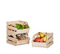 Relaxdays Contenitori impilabili set 3 cassette legno universali scatole portatutto stabili HxLxP: 20x27,5x38 cm beige