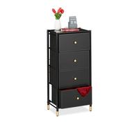 Relaxdays Cassettiera Camera da Letto, 98,5 x 46 x 30 cm, Mobile con 4 Cassetti, Comò in Stoffa e Acciaio, Nero Dorato