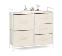 Relaxdays Mobiletto con 5 Cassetti, Mobile Cassettiera, in Tessuto, Acciaio e Legno MDF, HLP: 77,5 x 83 x 29 cm, Beige