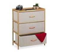 Relaxdays Cassettiera Camera da Letto, Comò 3 Cassetti in Tessuto, HLP: 73x57,5x30 cm, Struttura bambù Naturale, Beige