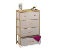 Relaxdays Cassettiera Camera da Letto, Comò 5 Cassetti in Tessuto, HLP: 94x58x32,5 cm, Struttura in bambù Naturale Beige