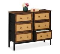 Relaxdays Cassettiera Camera da Letto e Ingresso, Comò con 6 Cassetti in Look Rattan, HLP: 83x100x32 cm, Marrone Nero, Fibra di Legno