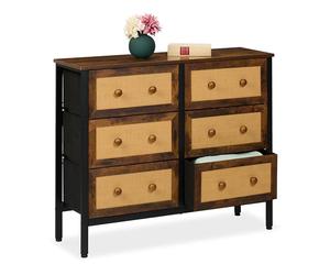 Relaxdays Cassettiera Camera da Letto e Ingresso, Comò con 6 Cassetti in Look Rattan, HLP: 83x100x32 cm, Marrone Nero, Fibra di Legno