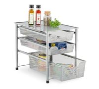 Relaxdays Cassettiera con 3 Estraibili Scaffale Portaspezie con Cassetto, Organizer da Tavolo da Cucina o Scrivania Ufficio, 35x28x42,5 cm, Argentato, Acciaio, 35 x 28 x 42,5 cm