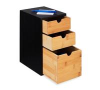 Relaxdays Cassettiera con 3 Scomparti Portaoggetti da Scrivania con Cassetti, 3 Cassettini, Organizer in bambù, 28 x 17 x 21,5 cm, Naturale Nero
