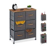 relaxdays Cassettiera con Ruote, Cassetti in Stoffa, Mobiletto, Ripiano in Aspetto Legno, HxLxP, 5x58x30 cm, Grigio, Acciaio, 74,5 x 58 x 30 cm