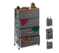 relaxdays Cassettiera con Ruote, Cassetti in Stoffa, Mobiletto, Ripiano in Aspetto Legno, HxLxP: 93x58x30 cm, Grigio