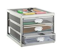 Relaxdays Cassettiera da Scrivania, 3 Cassetti, Formato DIN A4, Porta-Documenti, Box per Lettere e Corrispondenza, Argentato