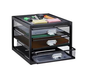 Relaxdays Cassettiera da Scrivania, 3 Cassetti, Formato DIN A4, Porta-Documenti, Box per Lettere e Corrispondenza, Nero, HxLxP: 23 x 27,5 x 35 cm