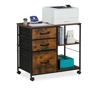 Relaxdays Cassettiera da Ufficio per Stampante, Mobile con 3 Cassetti, Schedario Portadocumenti, 68x75x40 cm, Industrial, Nero, Marrone