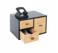 Relaxdays Cassettiera in bambù e MDF, 3 cassetti, HLP: 15x25x20 cm, Organizer da scrivania, Nero/Naturale, Fibra di Legno, Plastica, 15 x 25 x 20 cm