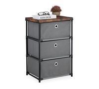 Relaxdays Cassettiera in Stile Industriale, Comò con 3 Cassetti e Ripiano Tessuto, Metallo, 65x43x33 cm, Grigio Marrone, Acciaio, Plastica, Fibra di Legno