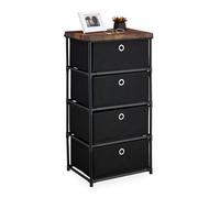 Relaxdays Cassettiera in Stile Industriale, Comò con 4 Cassetti e Ripiano in Tessuto, Metallo, 85x43x33 cm, Nero Marrone, Acciaio