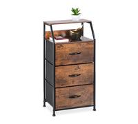 Relaxdays Cassettiera in Stile Industriale, Mobiletto con 3 Cassetti, 2 Ripiani, da Ingresso, 92x45x30 cm, Marrone Nero, Ferro