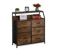 Relaxdays Cassettiera in Stile Industriale, Credenza 5 Cassetti, 2 Ripiani Aperti, HxLxP 87x84x32 cm, Marrone Scuro/Nero, Fibra di Legno, H x L x P: 87 x 84 x 32 cm