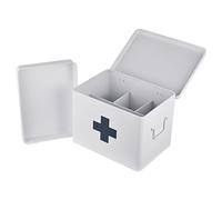 Relaxdays Cassettiera medicinali 4 Scomparti con Inserto Estraibile, Pronto Soccorso, Metallo, 21x28x20,5 cm, Bianco