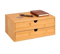 Relaxdays Cassettiera, naturale | In bambù, 2 cassetti, organizer da scrivania, HLP: 13,5 x 33 x 21 cm
