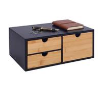 Relaxdays Cassettiera, nera/naturale | In bambù e MDF, 3 cassetti, organizer da scrivania, HLP: 13,5 x 33 x 21 cm