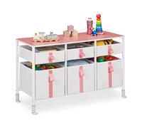 Relaxdays Cassettiera per Bambini, per la Cameretta, 6 Cassetti Porta Giochi o Vestiti, HLP 61,5x100x40,5cm, Bianco Rosa, Acciaio