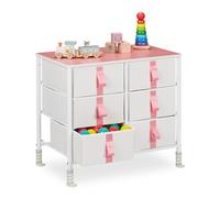 Relaxdays Cassettiera per Bambini, per la Cameretta, 6 Cassetti Porta Giochi o Vestiti, HLP: 61,5x68x40,5cm, Bianco Rosa, Acciaio