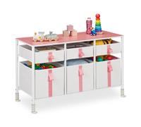Relaxdays Cassettiera per Bambini, per la Cameretta, 6 Cassetti Porta Giochi o Vestiti, HLP 61,5x100x40,5cm, Bianco Rosa, Acciaio