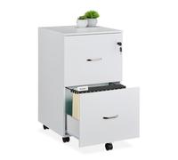 Relaxdays Cassettiera sotto Scrivania da Ufficio, Mobile a Chiave, 2 Cassetti, Schedario Documenti, 72x43x46 cm, Bianco, 10% Plastica