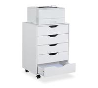 Relaxdays Cassettiera sotto Scrivania da Ufficio, Mobile con 5 Cassetti Portadocumenti e Ruote, 66,5x48x39,5 cm, Bianco, 10% Plastica