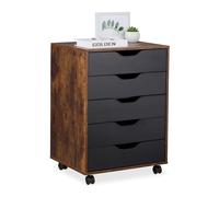 Relaxdays Cassettiera sotto Scrivania da Ufficio, Mobile con 5 Cassetti Portadocumenti e Ruote, 66,5x48x39,5 cm, Nero, 10% Plastica