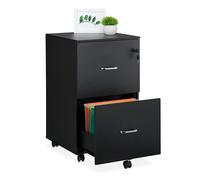 Relaxdays Cassettiera sotto Scrivania da Ufficio, Mobile con Chiave, 2 Cassetti e Schedario Documenti, 72x43x46 cm, Nero, 10% Plastica