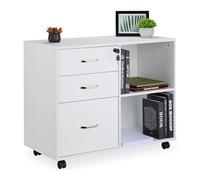 Relaxdays Cassettiera sotto Scrivania da Ufficio, Mobile con Chiave, 3 Cassetti Portadocumenti, HLP: 66x80x40 cm, Bianco, 10% Plastica