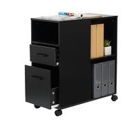 Relaxdays Cassettiera su Ruote 2 cassetti e Scomparti MDF, Mobile sotto scrivania, Nero, 65x30x60 cm